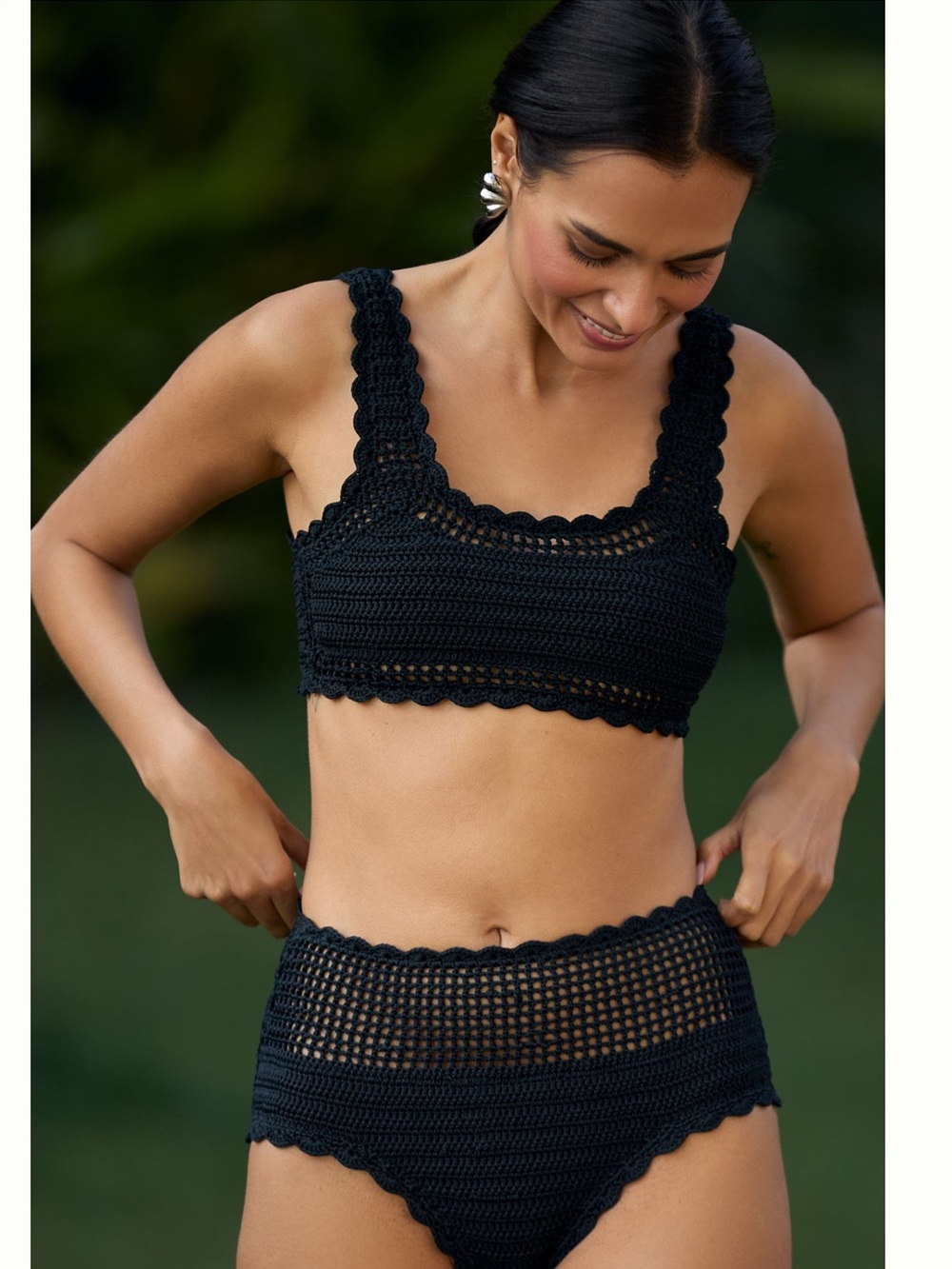 Beach Riot Andy Wyatt Black Crochet Bikini Set High Waist Medium NWOT Designer